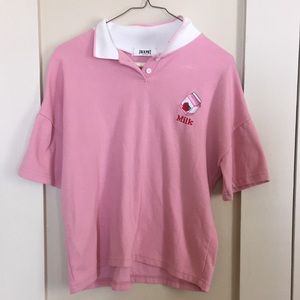Strawberry Milk Pink Kawaii Collared Shirt